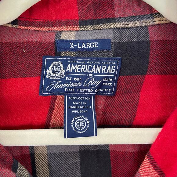 American Rag XL Mens Red Plaid Button Up Long Sleeve Flannel Top - Picture 5 of 5